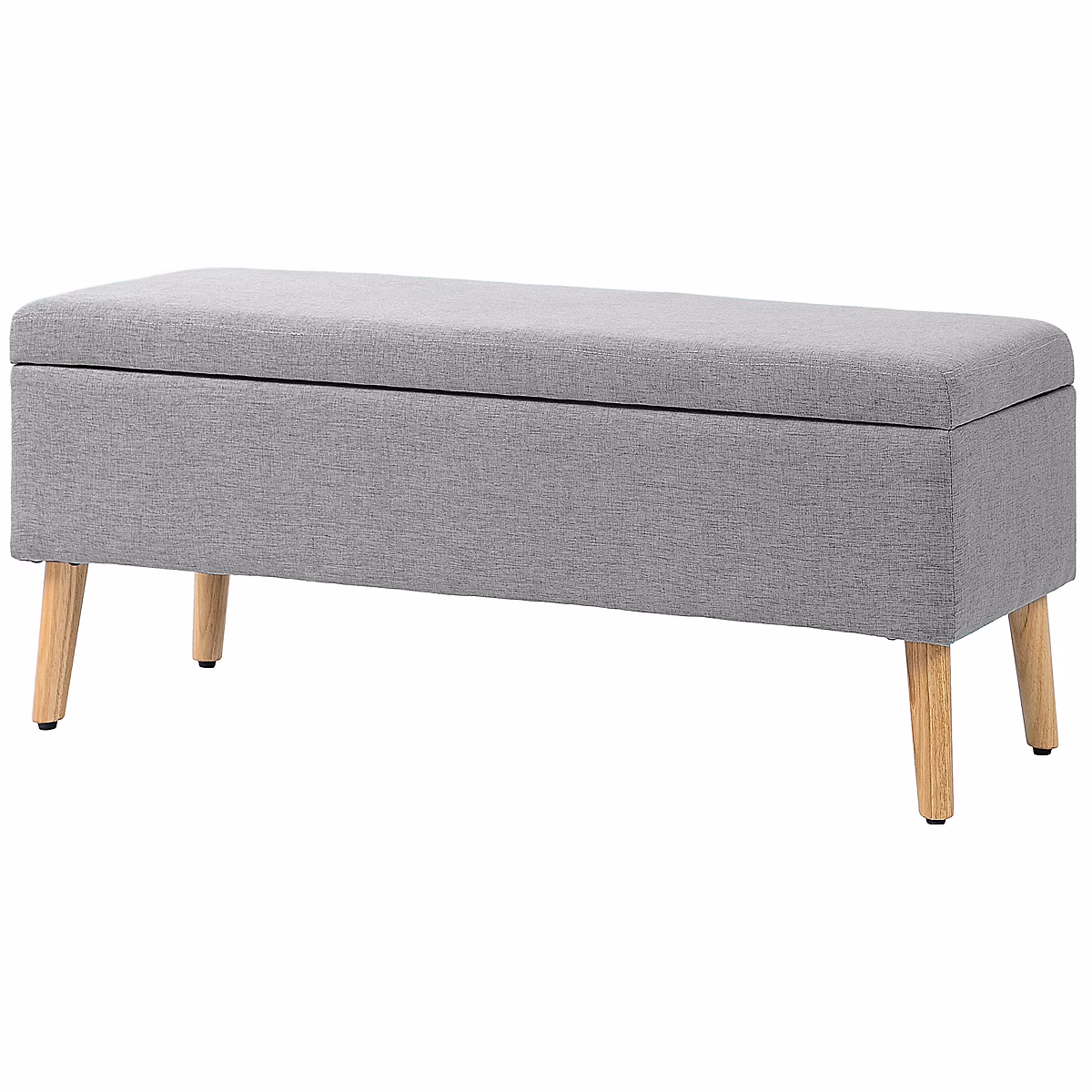 Banc et banc de table – Banc coffre de rangement style scandinave piètement éffilé incliné bois hévéa tissu gris