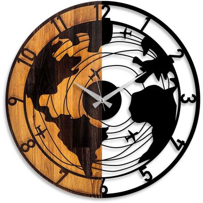 Horloge en bois et métal Clock (Mappemonde)