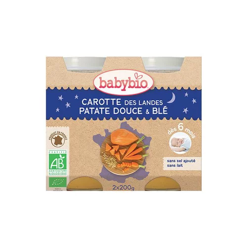 Ambiance jardin：Pots de carotte patate douce et blé bonne nuit Babybio 2 x 200 g