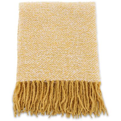 Jeté de canapé à motif chevrons Toby 170 x 130 cm (Jaune et blanc)