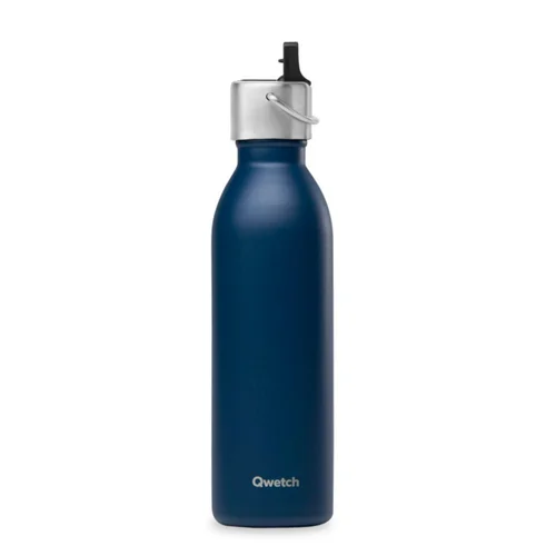 Mieux au jardin:Bouteille isotherme en inox recyclé coloris bleu marine avec bouchon sport Qwetch Active Matt - 600 ml