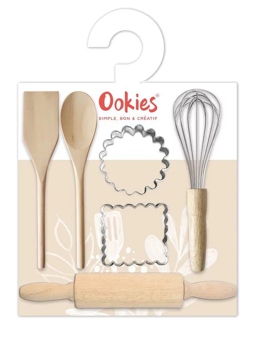 Bien pour le jardin：Lot de 6 ustensiles petit chef Ookies® coloris beige en bois