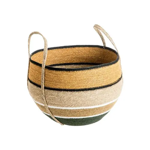 Jardin & pratique:Panière ronde rayée multicolore avec anses en osier petit modèle - Ø 39 x H 25 cm