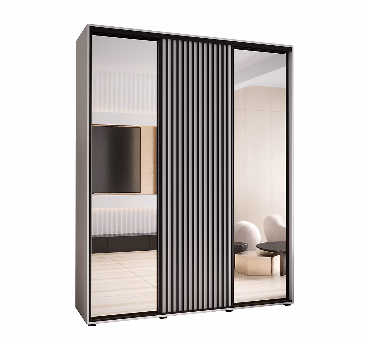 Armoire Sapporo 2 a portes coulissantes H. 205 – 2 x L. 190 x P. 45 3 portes