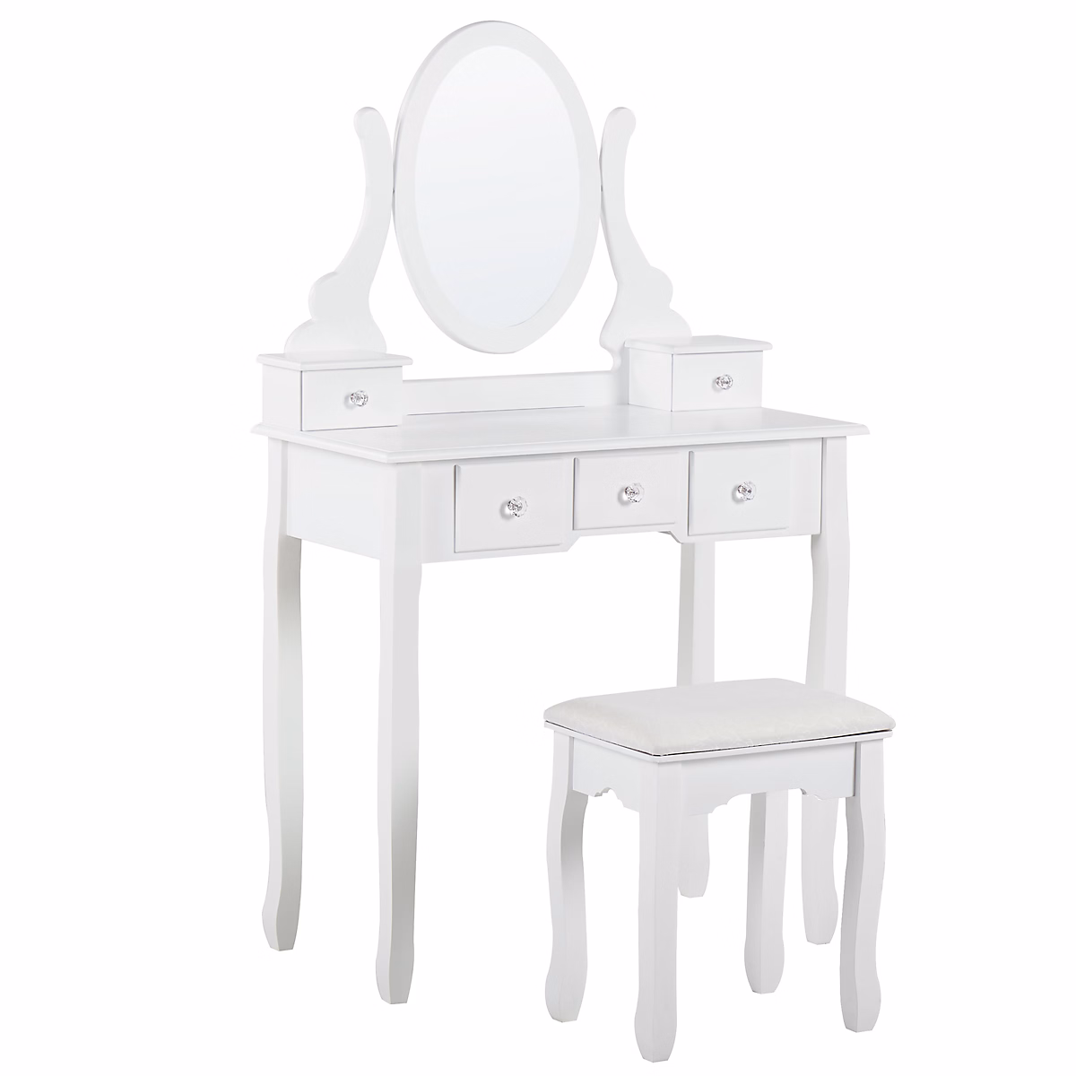 Coiffeuse avec miroir et tabouret GALAXIE Blanc – Réf. BCGJHFJSB4908133381
