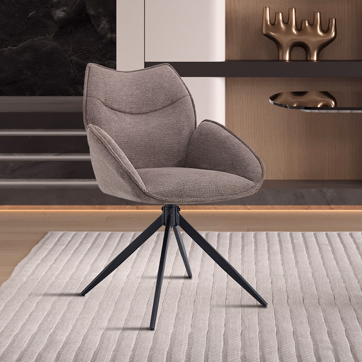 Chaise pivotante en tissu taupe MAYOTTE (lot de 2) – Réf. MMJNULVGS3920371045