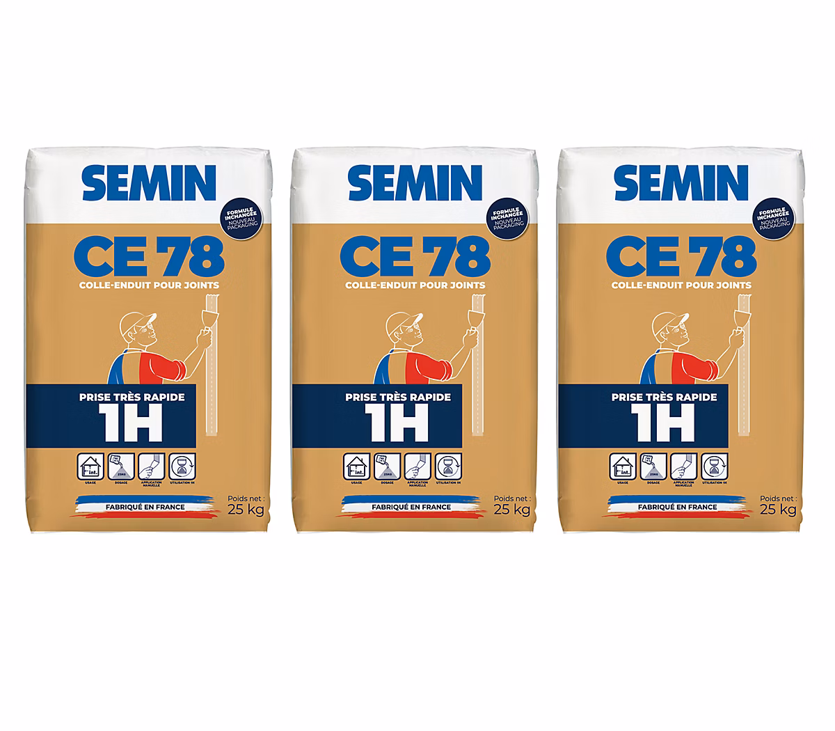 Enduit pour Joints de Plaques de Plâtre CE 78 1 Heure Semin – Intérieur, Sac de 25 kg (lot de 3)