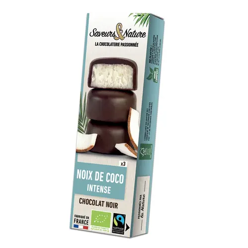 La solution pour votre jardin:Bouchées de noix de coco enrobées de chocolat noir 45 g