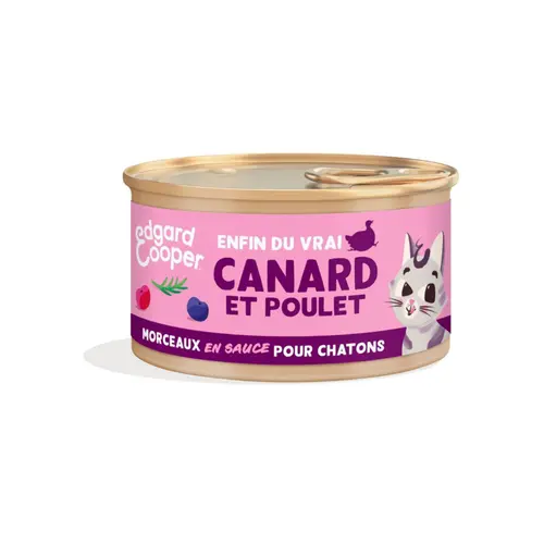 Pour plus de confort à l’extérieur：Pâtée pour chaton au canard et au poulet morceaux en sauce sans céréales Edgard & Cooper - 85 g