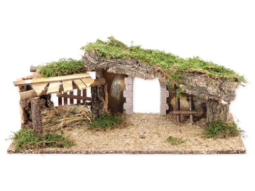 Accessoire pour le jardin：Crèche vide avec grange et arc en plâtre coloris beige en bois - 54 x 25 x 21 cm