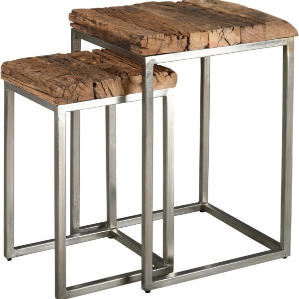 Sellettes en bois massif et acier brossé (Lot de 2)