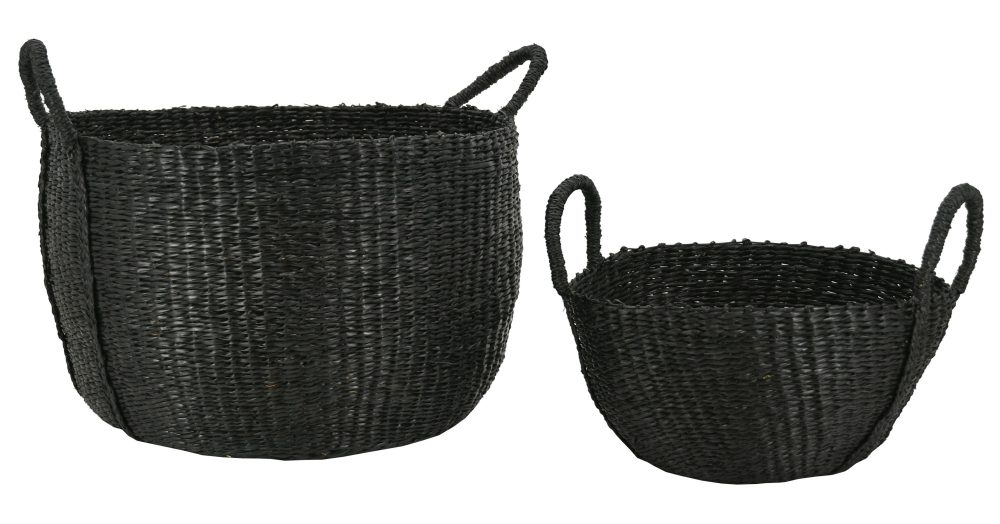 Corbeilles rondes en jonc teinté noir (Lot de 2)