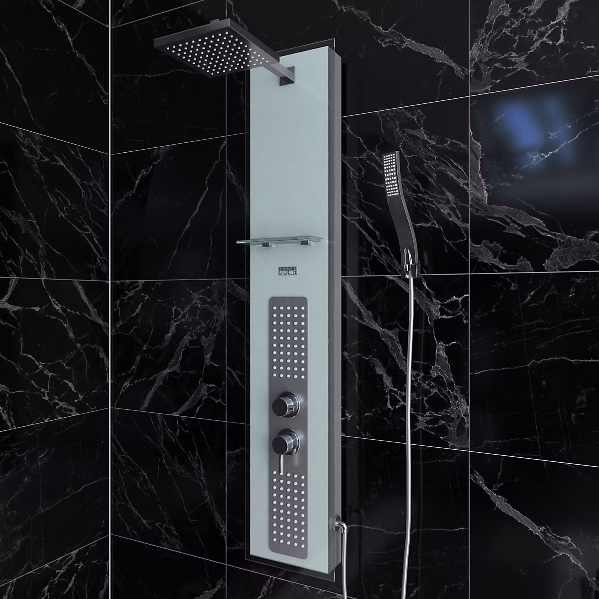 Colonne de douche hydromassante mécanique avec pommeau + douchette + flexible – blanc, Galedo Crystal