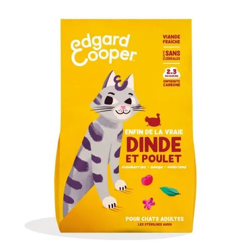 À découvrir pour l’extérieur：Croquettes pour chat adulte à la dinde et au poulet sans céréales Edgard & Cooper - 2 kg