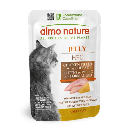 Extérieur malin：Pâtée pour chat HFC Jelly au filet de poulet et fromage Almo Nature - 55 g