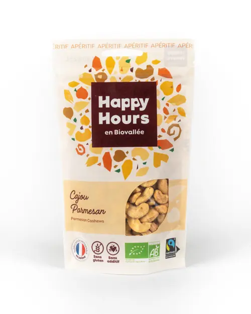 Pour votre quotidien:Sachet cajou parmesan bio Happy Hours en Biovallée - 115 g
