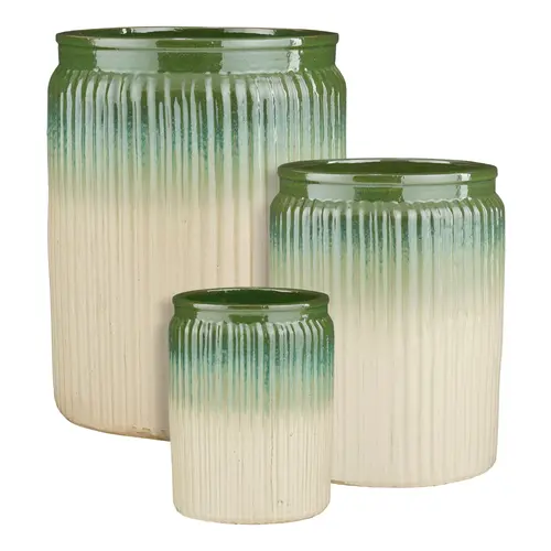 Facile à intégrer au jardin:Pot haut Lugano coloris vert en céramique - 70 x Ø 54 cm