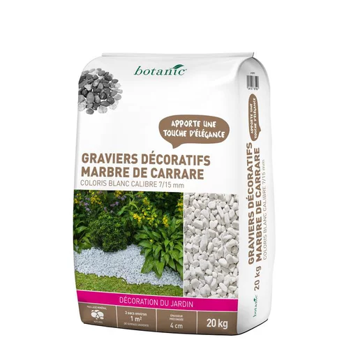 Choix malin：Graviers de marbre de Carrare blanc calibre 7 à 15 mm en sac de 20 kg