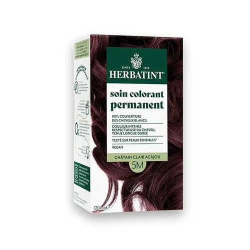 Pour votre confort en extérieur:Coloration permanente pour cheveux châtain clair acajou 5M aux extraits végétaux biologiques vegan Herbatint - 170 ml