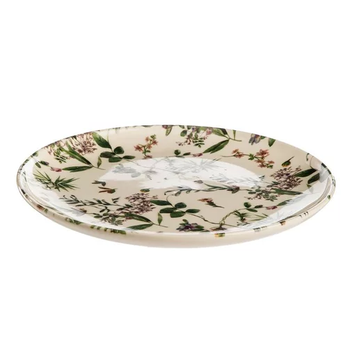 Extérieur confort：Assiette plate Champêtre coloris vert en grès - Ø 27 cm