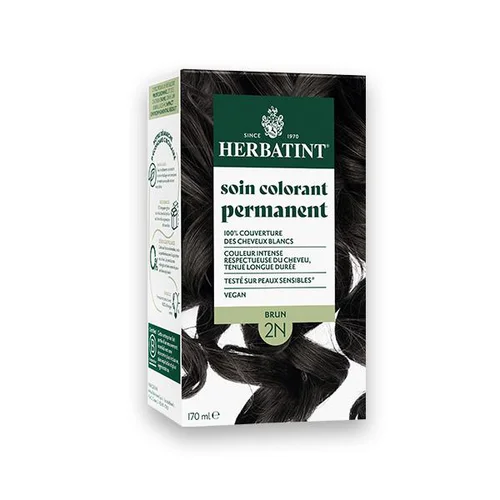 Une touche jardin：Coloration permanente pour cheveux brun 2N aux extraits végétaux biologiques vegan Herbatint - 170 ml