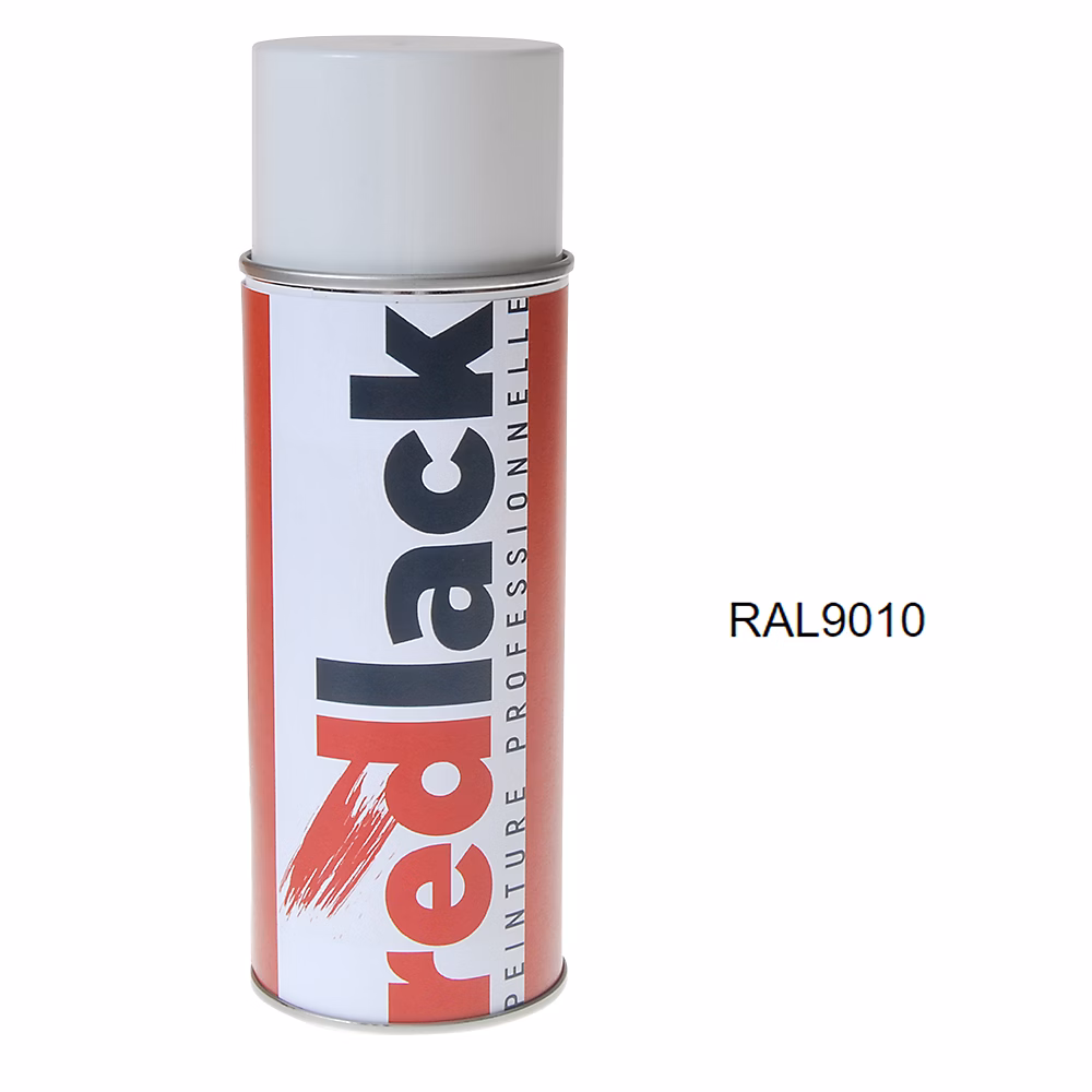Bombe de peinture Aérosol – spray, 400ml, RAL 9010 Blanc pur, Satiné, multisupport, Redlack, RAL9010