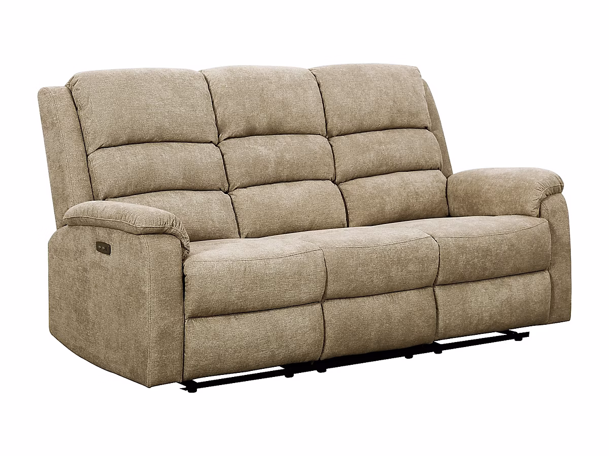 Canapé 3 places relax électrique en tissu taupe avec tablette NEVERS | Canapé