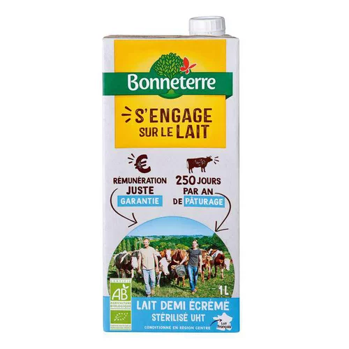 Espace vert utile：Lait demi-écrémé Bonneterre 1L