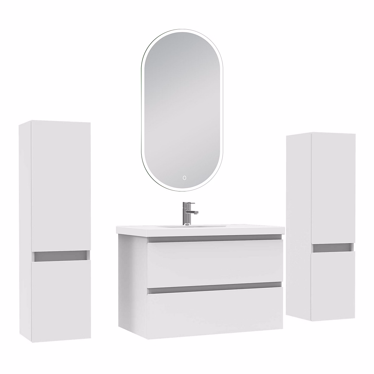 Ensemble meubles Salle de Bain 80cm colonnex2 + vasque + miroir lumineux Blanc – Réf. EIXRFFDGC0371871387