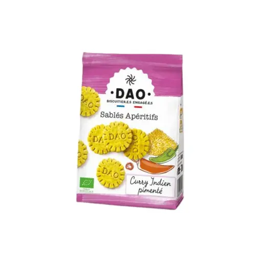 Au quotidien：Sablés apéritifs bio au curry indien pimenté Dao - 100 g