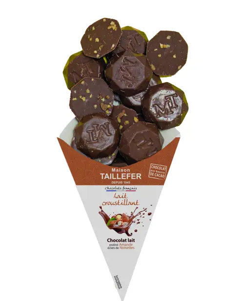 Durable au jardin:Chocolats au lait croustillant Maison Taillefer - dans un cornet de 130 g