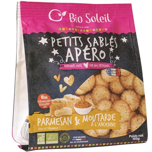 Pour donner du style au jardin：Petits sablés parmesan et moutarde bio Biosoleil - 100 g