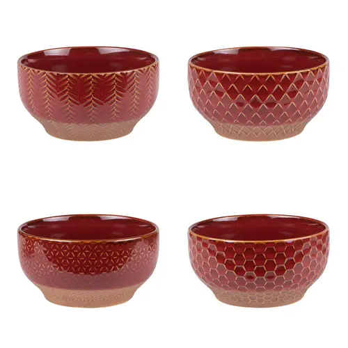 Le pratique au jardin：Coffret 4 coupelles en grès rouge Jaspe - Ø 12 cm