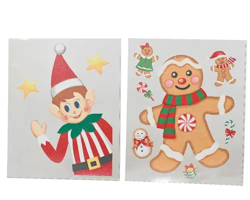 Jardin et pratique:Vitrophanie personnages de Noël multicolores - 34,5 x 28,5 cm