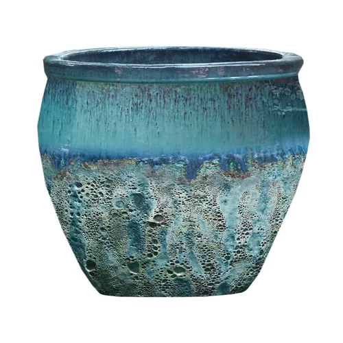 Idéal pour le jardin：Cuvier en grès émaillé old amande Decolines Leon - Ø 50 x H 49 cm