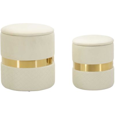 Pouf avec rangement intégré Sheffild (Lot de 2) (Crème et doré)