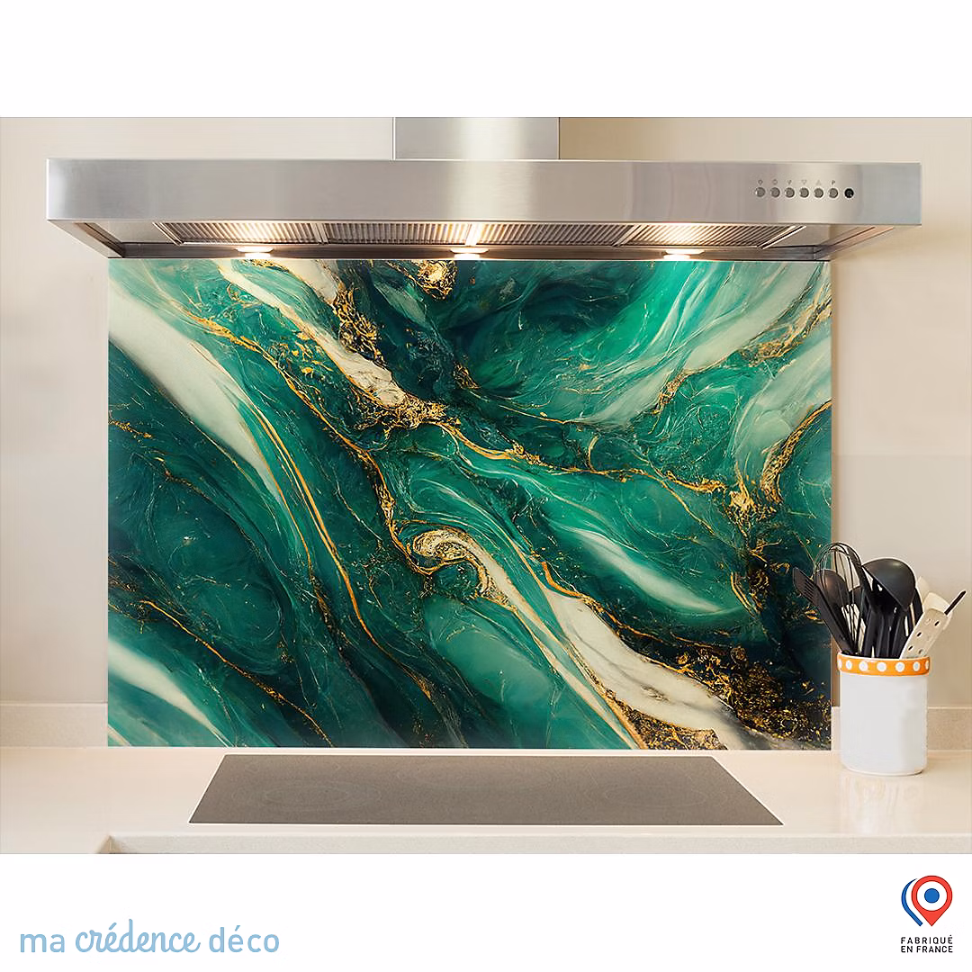 Crédence cuisine fond de hotte Marbre doré 6 – Verre trempé, L 90 cm x H 60 cm, MaCrédenceDéco