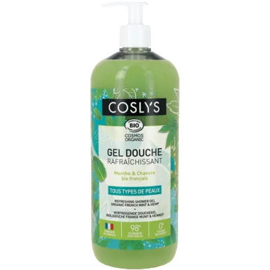 Pour un jardin plus agréable:Gel douche bio rafraîchissant menthe chanvre en flacon pompe Coslys - 250 ml