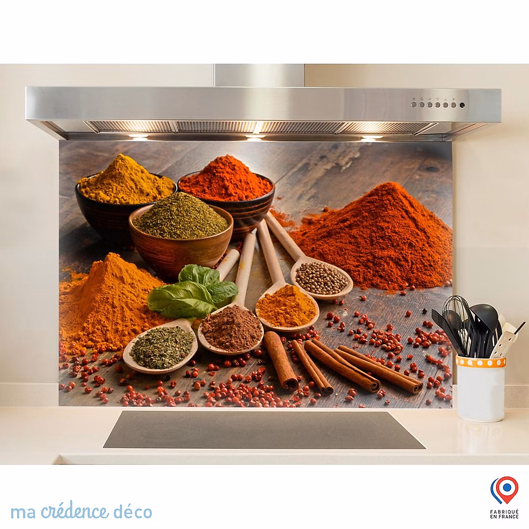 Crédence cuisine fond de hotte Epices colorées – Alu composite | L 70 cm x H 60 cm | MaCrédenceDéco