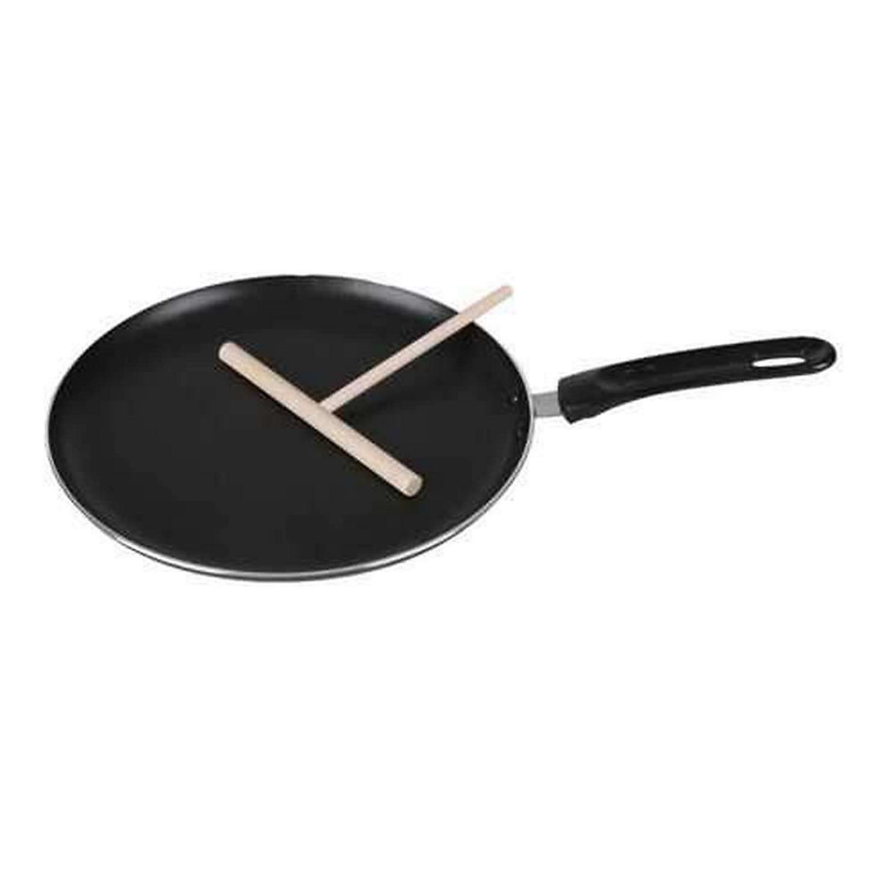 Crêpière antiadhésive tous feux avec étaleur de pâte en bois Noir – H. 2.5 cm