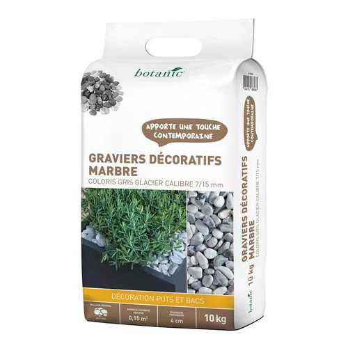 Pour votre espace extérieur：Graviers décoratifs de marbre gris glacier 7 à 15 mm en sac de 10 kg