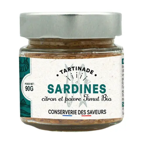 Pour vos moments au jardin:Tartinade bio de sardines au citron et poivre de Timut Conserverie des Saveurs - 90 g