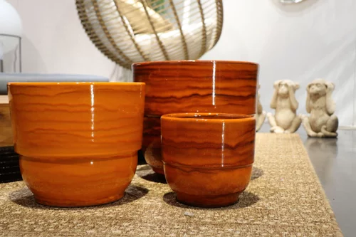 Les indispensables du jardin:Vase en terre cuite émaillée orange Savane Les Poteries d’Albi Rebord - Ø 30 x H 27 cm