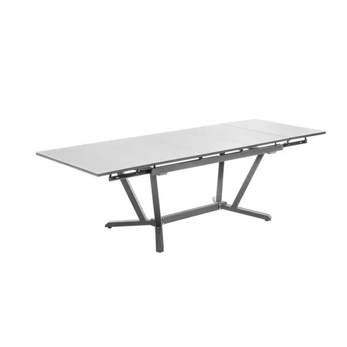 L’allié du jardin：Table extensible Niello graphite perle alu et verre 150/250 x 74 cm