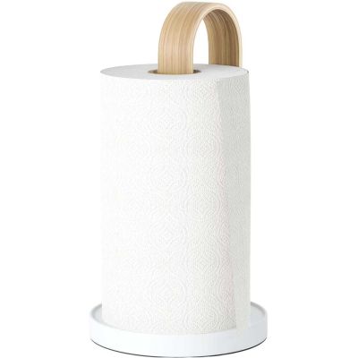 Support essuie-tout en bois et métal Bellwood (Blanc et naturel)