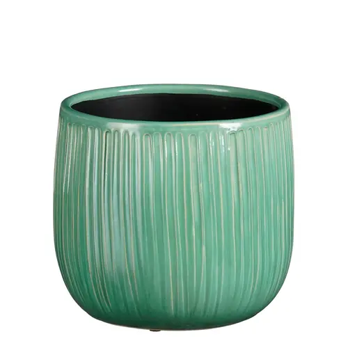 Idée utile：Pot rond cannelé coloris bleu en céramique Pablo Mica Decorations - 19 x Ø 21 cm