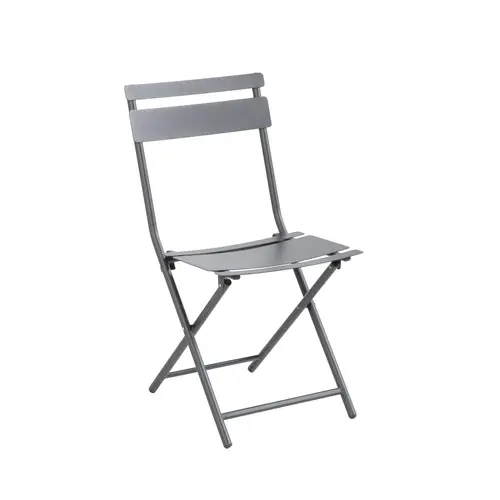 Jardin en extérieur：Chaise de jardin pliante Clivia coloris gris anthracite en acier - 50,5 x 42 x 84 cm