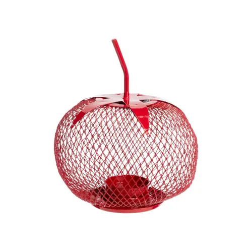 Jardin tendance:Photophore forme tomate en métal rouge grillagé - Ø 12 x H 19 cm