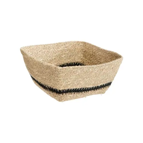 Pour vos besoins au jardin:Corbeille carrée en osier naturel avec une ligne noire petit modèle - 18 x 18 x 8 cm