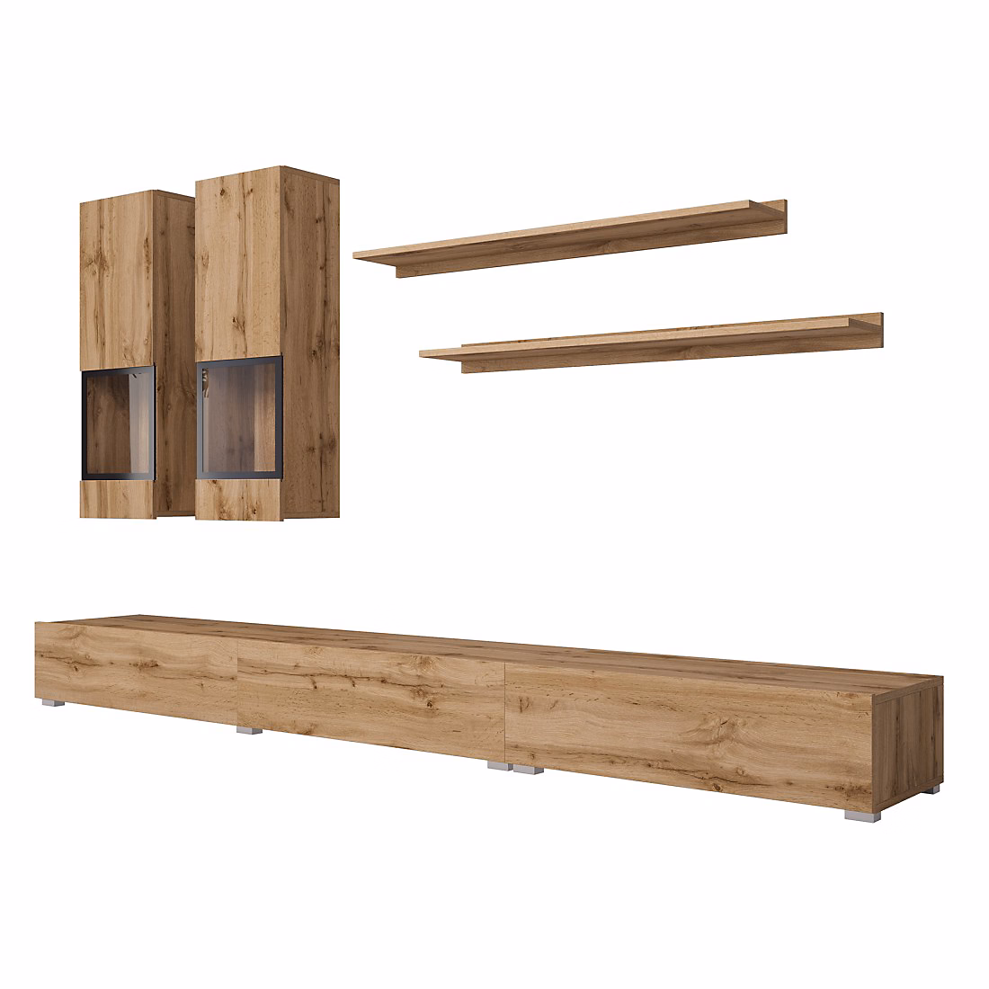 Ensemble meubles de salon RAMOS Chene doré et noir Design contemporain sans LED | Meuble